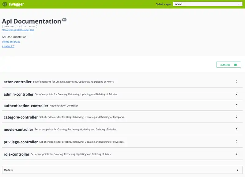 Codebots movies application swagger specification