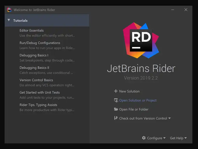 Open project screen