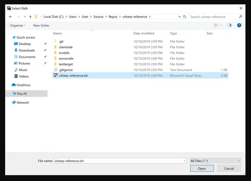 Opening the sln file