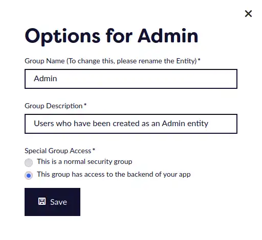 Backend access dialog