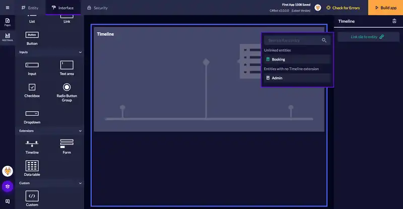 Timeline tile properites panel