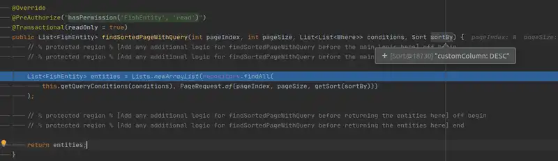 findSortedPageWithQuery debugging method